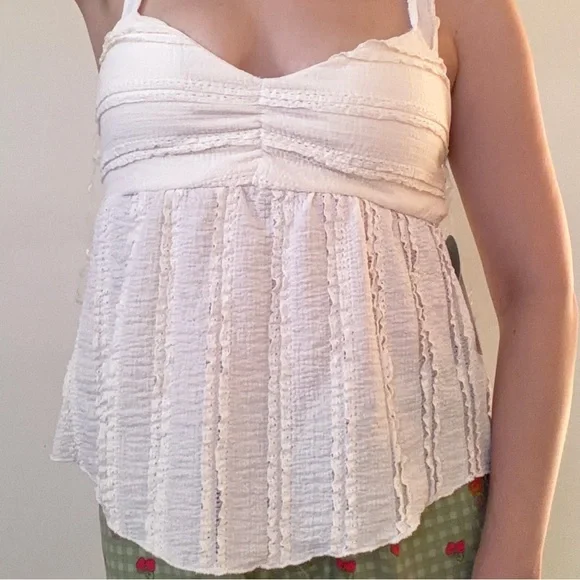 Women’s Cream Textured Babydoll Tank Top - Picture 1 of 4